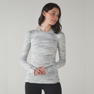 Lululemon Runderful Long Sleeve Top Women's 10 Space Dye Camo White Silver Spoon